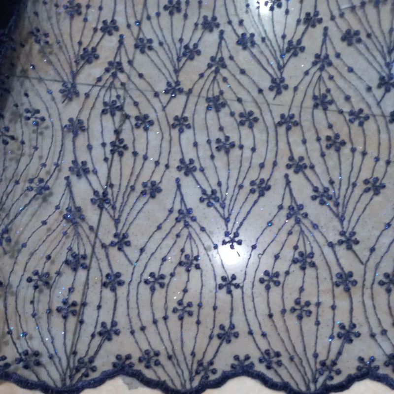 MURAH kain tile brokat meteran BIRU NAVY BABYBLUE HITAM gliter halus full bordir cantik mewah -50cm