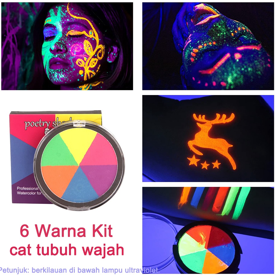 

KODE Q34U Glow In The Dark Face Paint 6 Warna Cat Lukis Badan Wajah NonToxic Makeup for Cosplay halloween stume Fluorescence Painting Karnaval Birthday Party Art Supplies Stationery