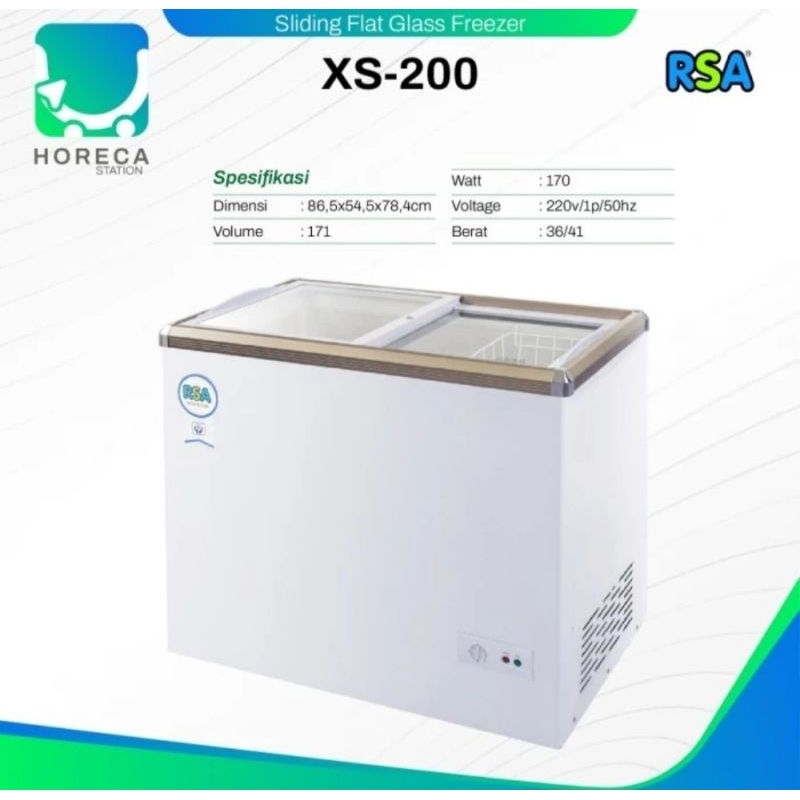 BOX FREEZER SLIDING KACA RSA 200LITER XS200 CHEST FREEZER SLIDING RSA KACA 200 LITER