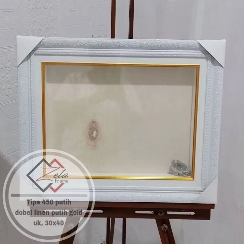 Tipe 450 putih dobel linen putih gold uk. 20x30 - Pigura mahar ukir putih - Bingkai mahar - Frame ma