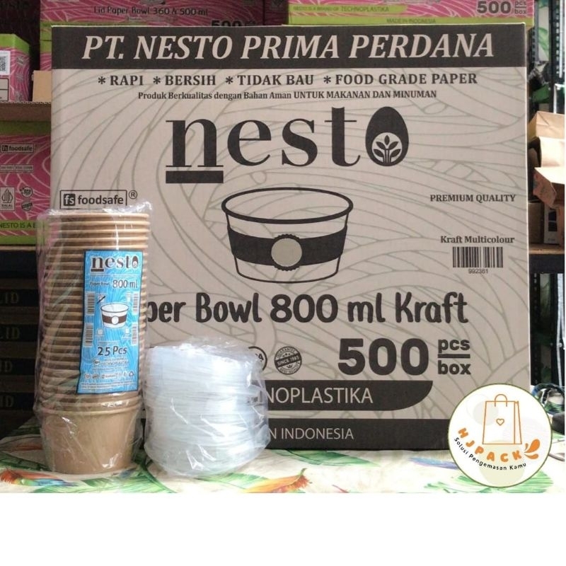 ISI 500 pcs Paper Bowl Kraft 800ml NESTO Mangkuk Kertas Coklat 27oz Paper Bowl 800ml Rice Bowl 800ml