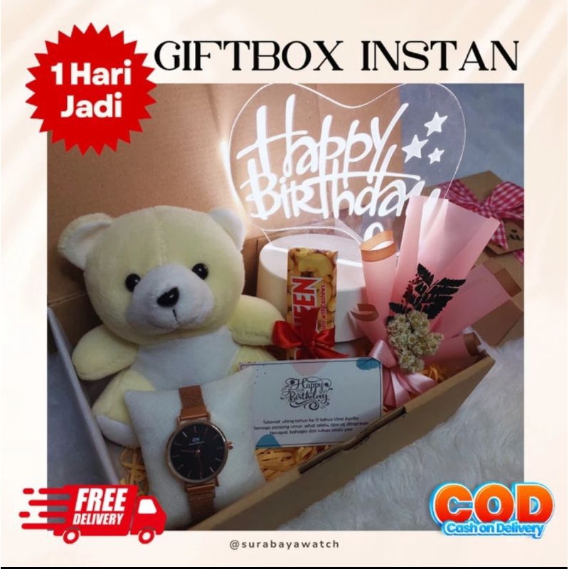 (paket LED) Hampers ulang tahun cewek paket kado lampu led boneka jam