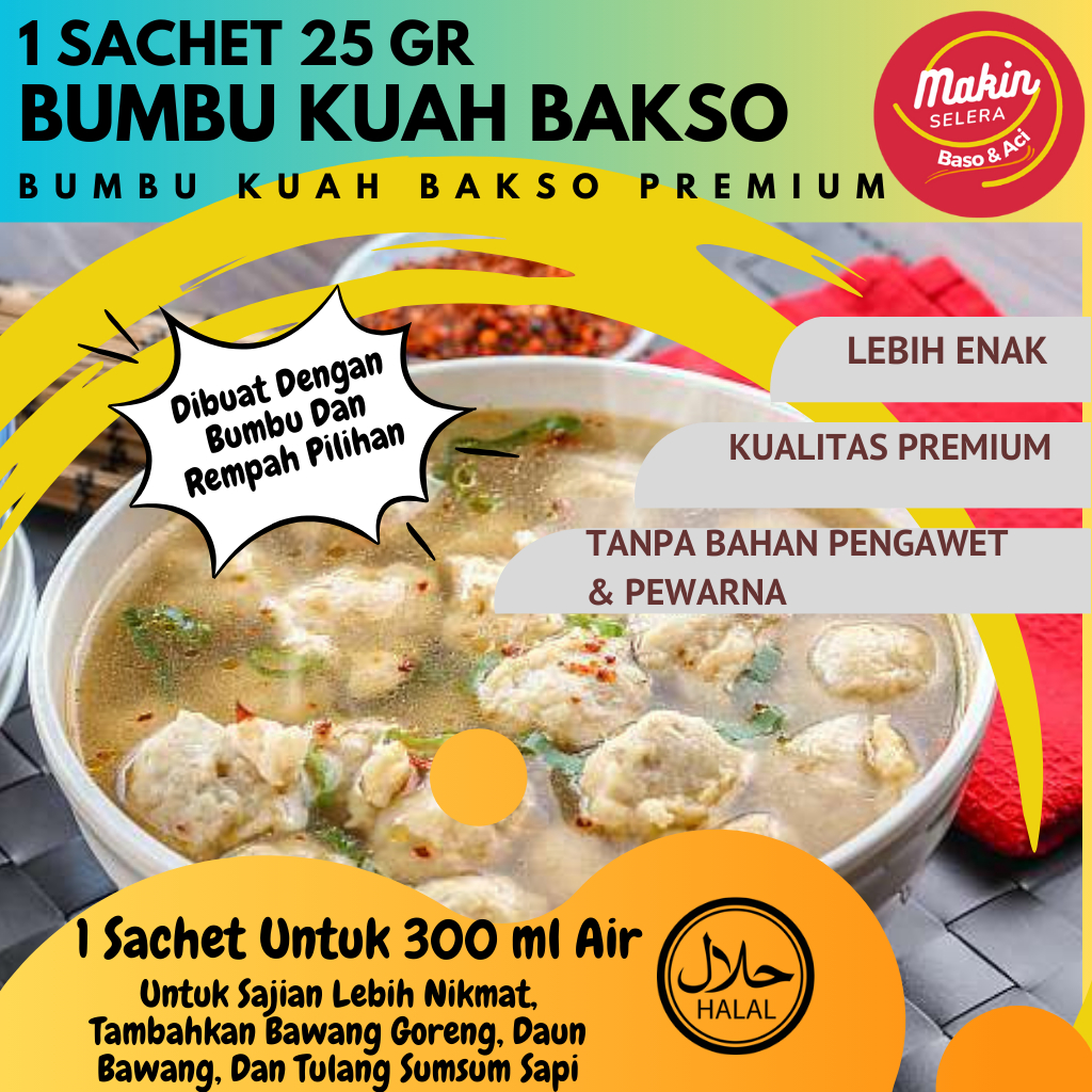 

1 Sachet Bumbu Kuah Bakso 25 gr Untuk 250 ml Air Bumbu Kuah Bakso Daging Dan Ayam COD Makin Selera