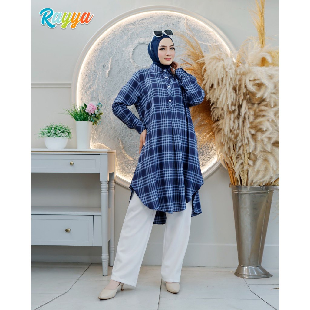 Midi Flanel Model D2 Long Tunik buat Atasan Muslim Wanita Dewasa dan Remaja Motif Kotak-kotak