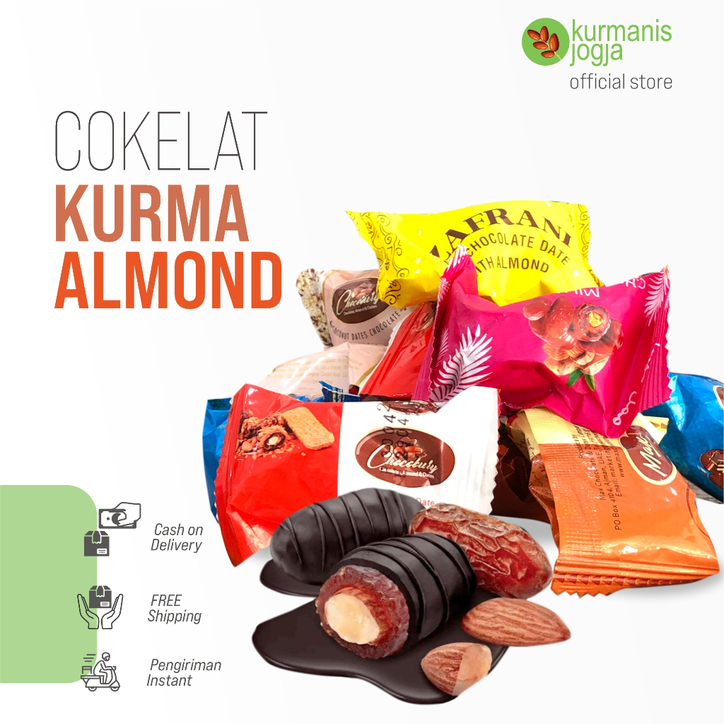 

Coklat Kurma isi kacang Almond import asli dubai uni emirate arab