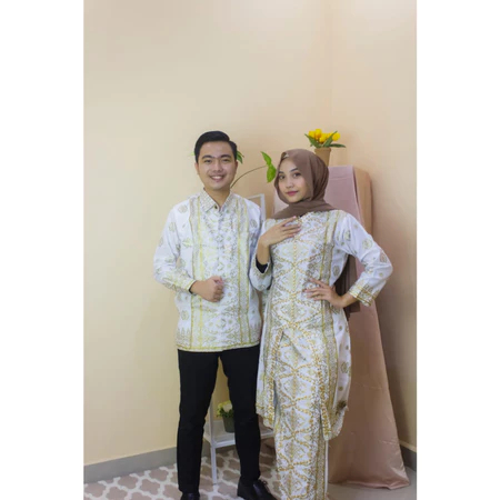 Baju Songket Palembang Couple Anak Yoko Songket | Set Rok Batik Cantik Manis Putih TERLARIS