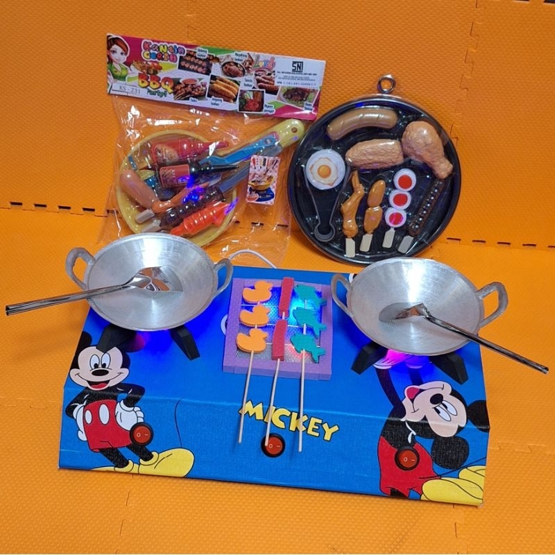 kompor mainan masak masakan anak LED bisa dicas motif Mickey Mouse