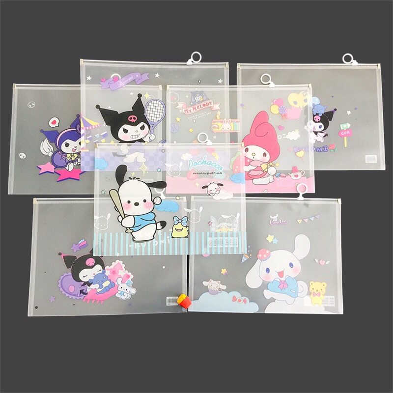 

SEJAHTERA SELALU - Pouch Zipper A4 Map Bening Folder Dokumen Kertas Buku Lucu Karakter Sanrio Kuromi Fun / Folder File Anti Air