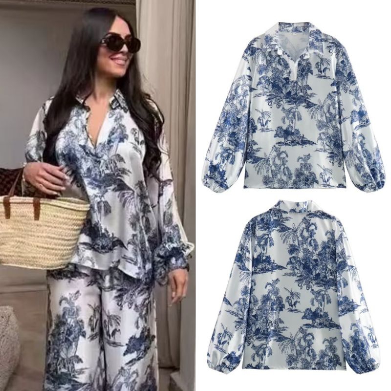 Blue Summer Blouse Satin 75788