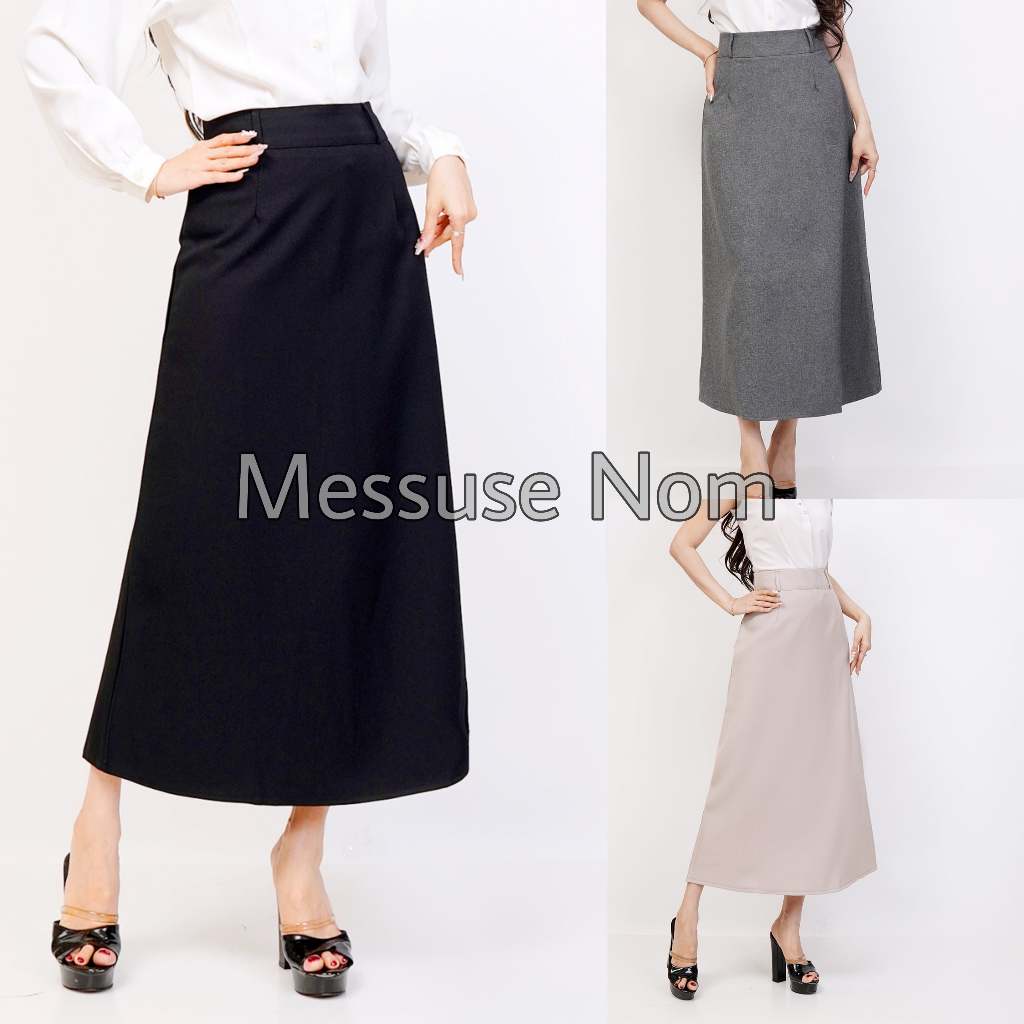Rok Kerja Panjang Hitam A Line-Rok Kerja Model Payung- Rok Kerja Wanita Panjang Model A Line