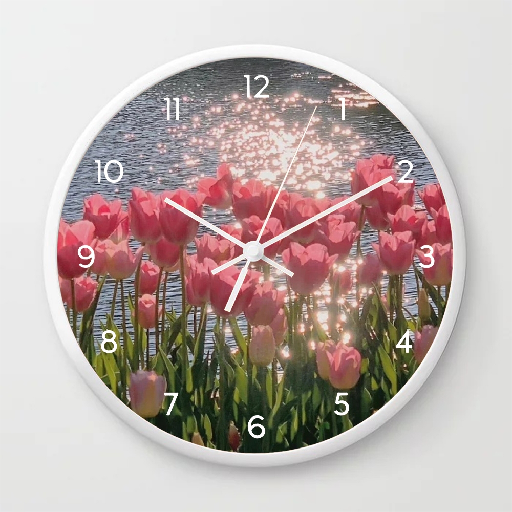 Jam dinding tulip silent jam hias analog cocok untuk ruang tamu kamar tidur dapur kamar mandi kantor