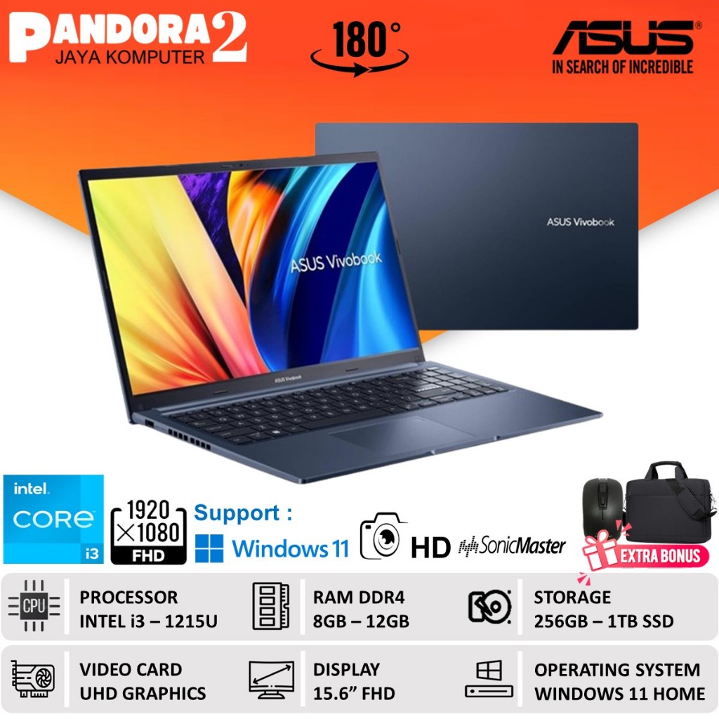 ASUS Vivobook F1502ZA Laptop core i3 1215U 8GB 512GB SSD 15 FHD Win11 Baru