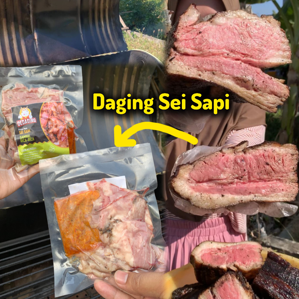 

Sei Sapi Frozen DEDAGING | Daging Sei Asap Wagyu + Sambel | Sambal Sei Sapi Mafia Daging Sapinesia