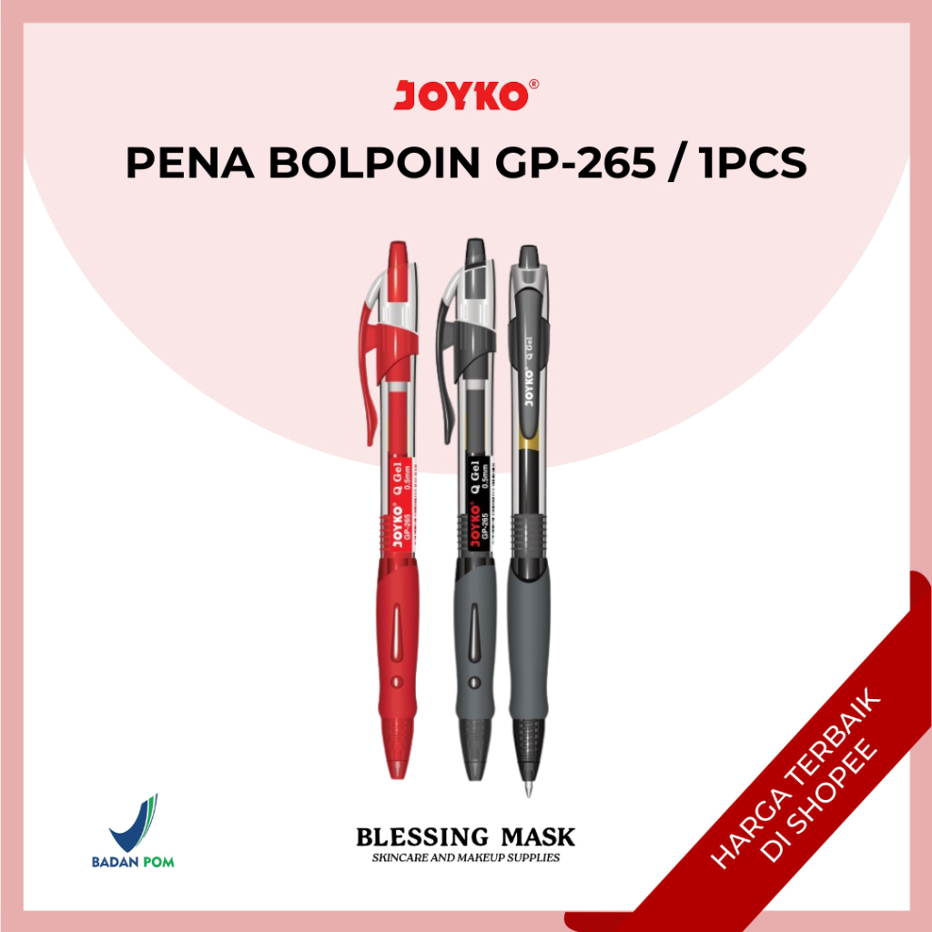 JOYKO Gel Pen | Pulpen Pena Bolpoin Hitam Biru Merah Joyko GP-265 Q Gel - 0.5mm | ATK Blessingmask
