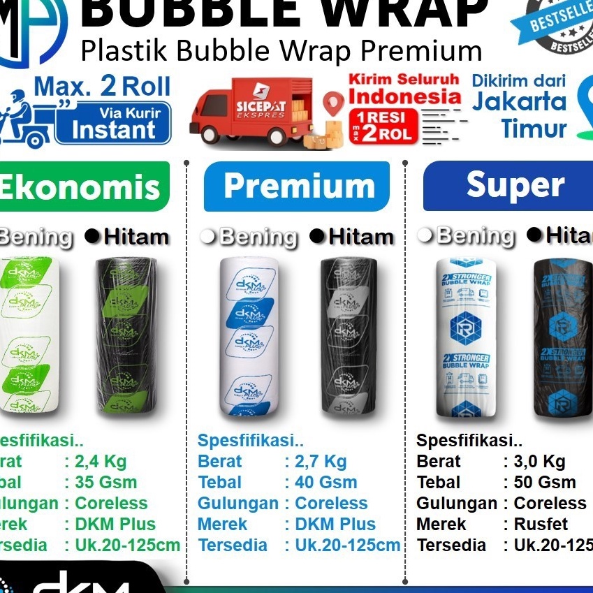 

FG2 Plastik Pembungkus Barang Bubble Wrap 125cm x 5meter Berat 3Kg Warna Hitam Bening Coreless