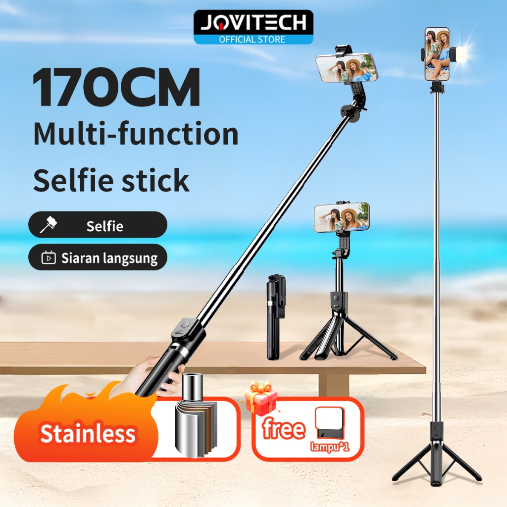 Jovitech Tongsis Selfie Tripod Lampu LED Bluetooth 4 In 1 dengan remote control/ Selfie Stick Portab