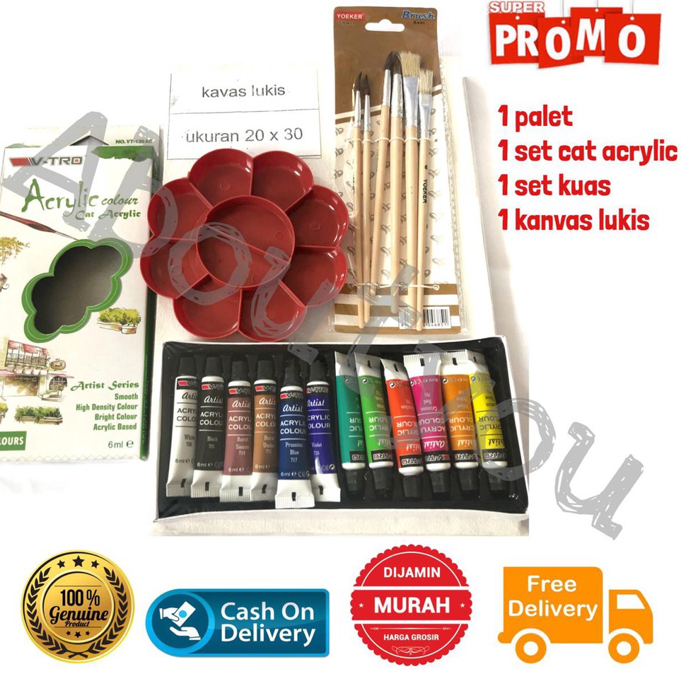 

Stock Banyak PAKET LUKIS KOMPLIT 4 in 1 KANVAS Besar Cat Akrilik Palet Kuas Set Melukis Lengkap