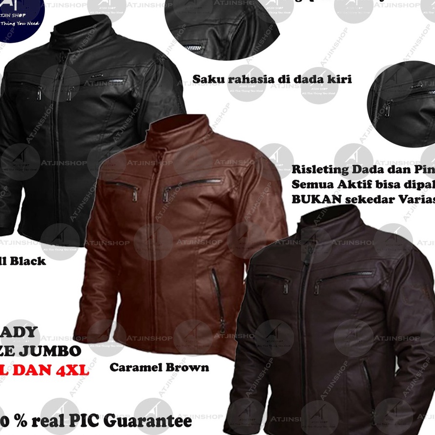 ORIGINAL Ready Size Jumbo Jaket Kulit Motor Pria Anti Air dan Angin Model Banker Racing  Jaket Touri