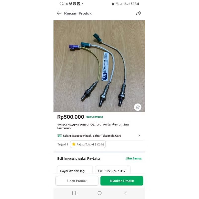 Sensor oxygen oxsigen oksigen sensor 02 mobil ford fiesta original