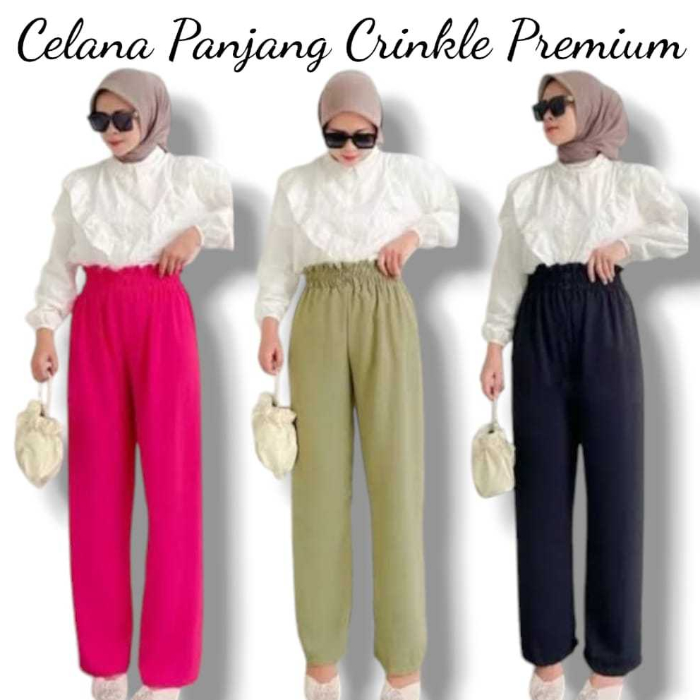Paket Usaha 4Pcs Celana Kulot Panjang Crinkle Wanita