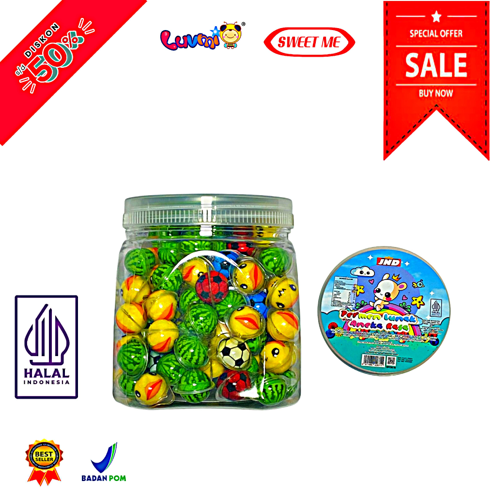 

[HALAL] [ JND ] Permen Lunak Mini Aneka Rasa Toples isi 120 pcs Best Seller Enak Cemilan Lebaran Snack