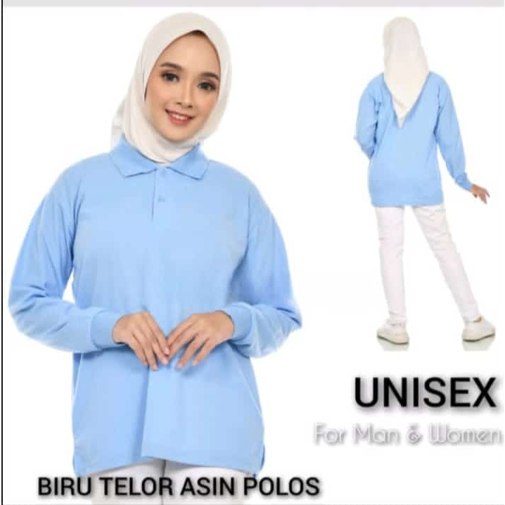 Kaos Kerah perempuan Biru Muda Lengan panjang / polo panjang wanita / polo hijab / KAOS KERAH CEWEK 