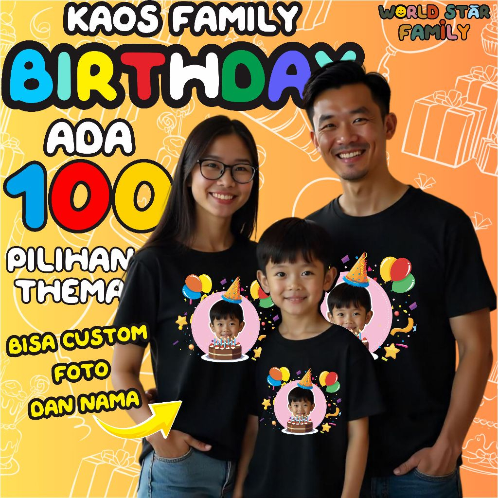 WSF Kaos Ulang Tahun Anak Kaos Ultah Baju Keluarga CUSTOM FOTO Ultah KAOS ULANG TAHUN LUCU