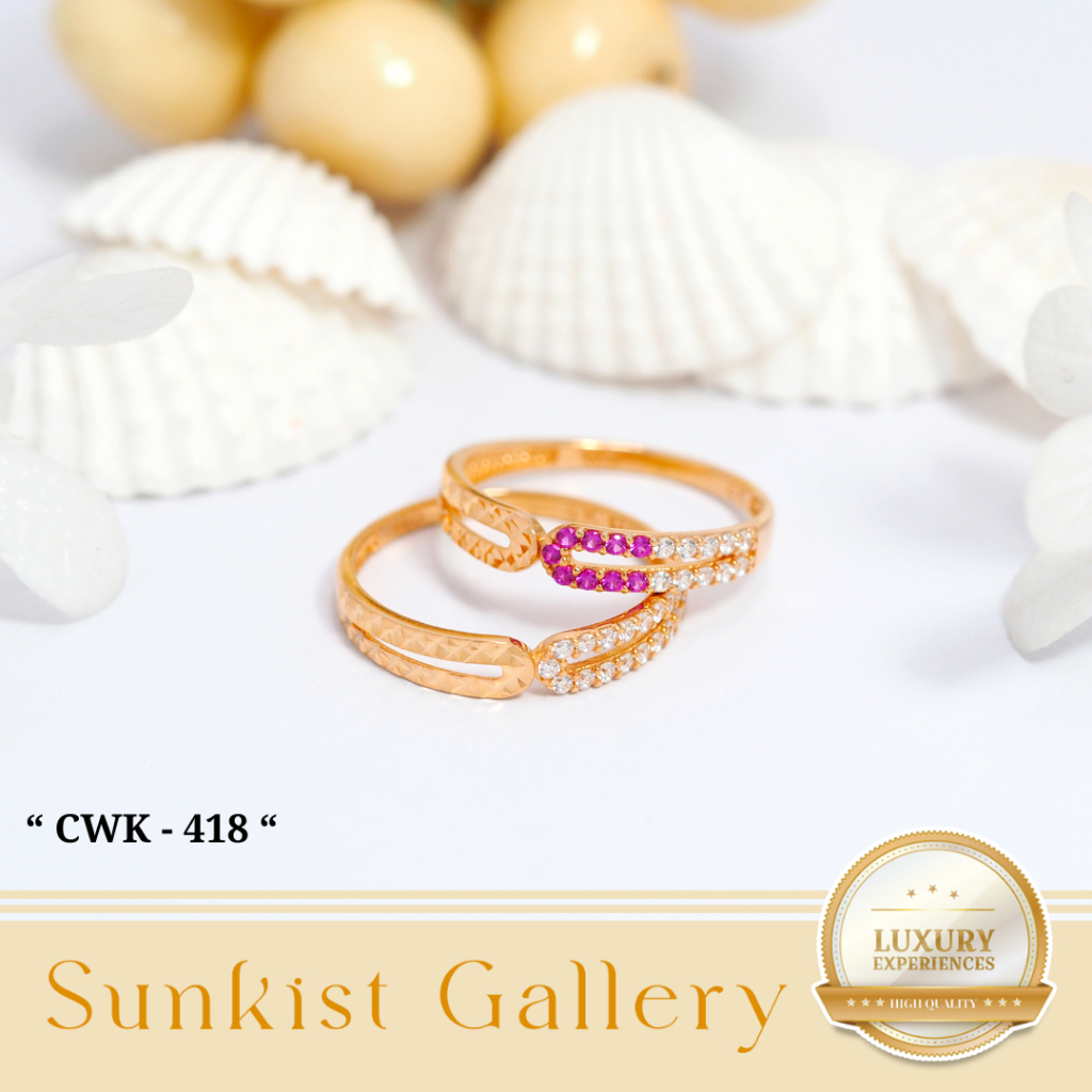 CINCIN WANITA EMAS ASLI KADAR MUDA 6K (300) & 8K (375) MODEL LISTRING CANTIK PERMATA PINK KODE CWK 4