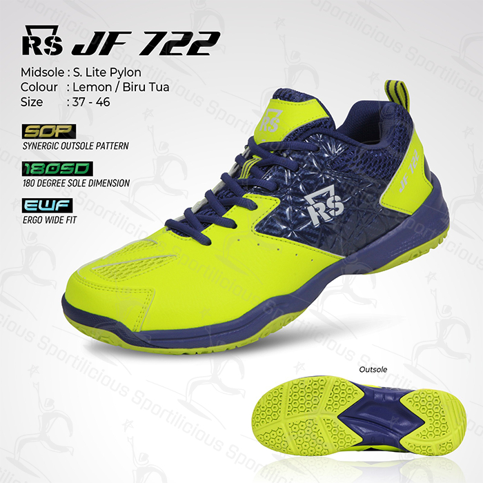 Sepatu Bulutangkis RS JF 722 Lemon/Biru Tua RS Jeffer 722 Original