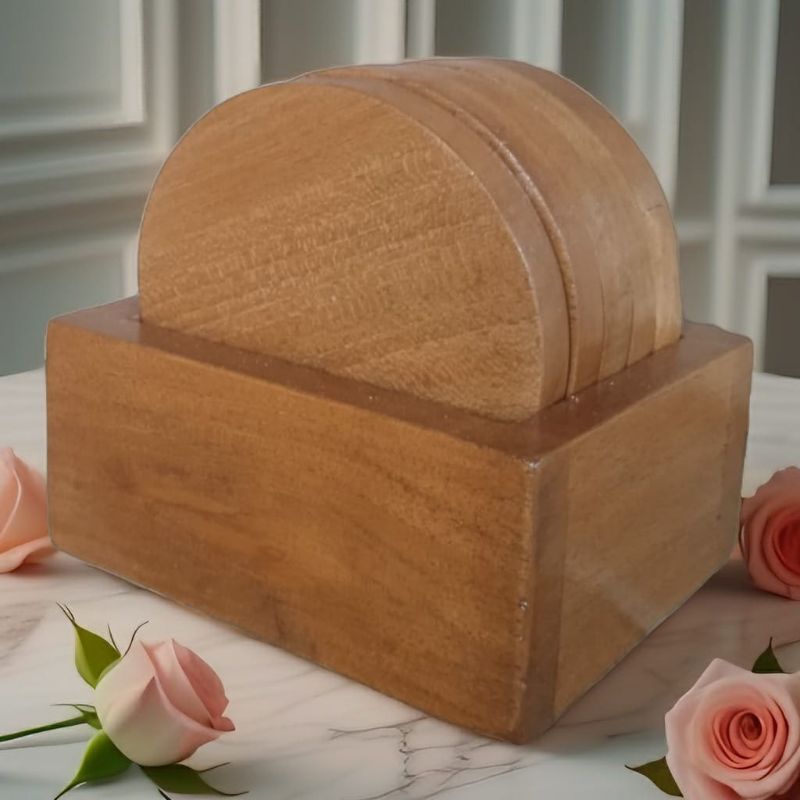 1set tatakan gelas coaster, tatakan gelas kayu jati bulat set