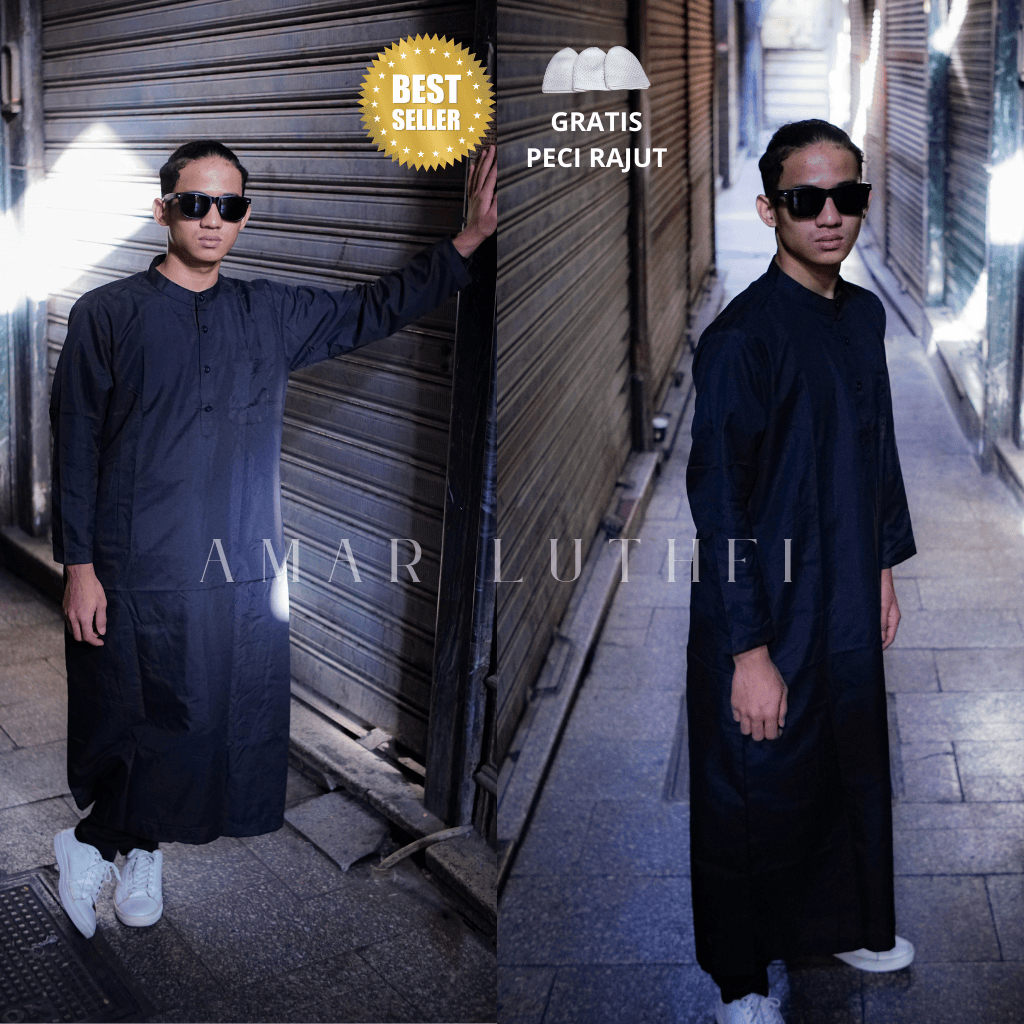 ORIGINAL [COD] JUBAH PRIA GAMIS PRIA DEWASA HITAM PUTIH WARNA POLOS MODEL AL HARAMAIN