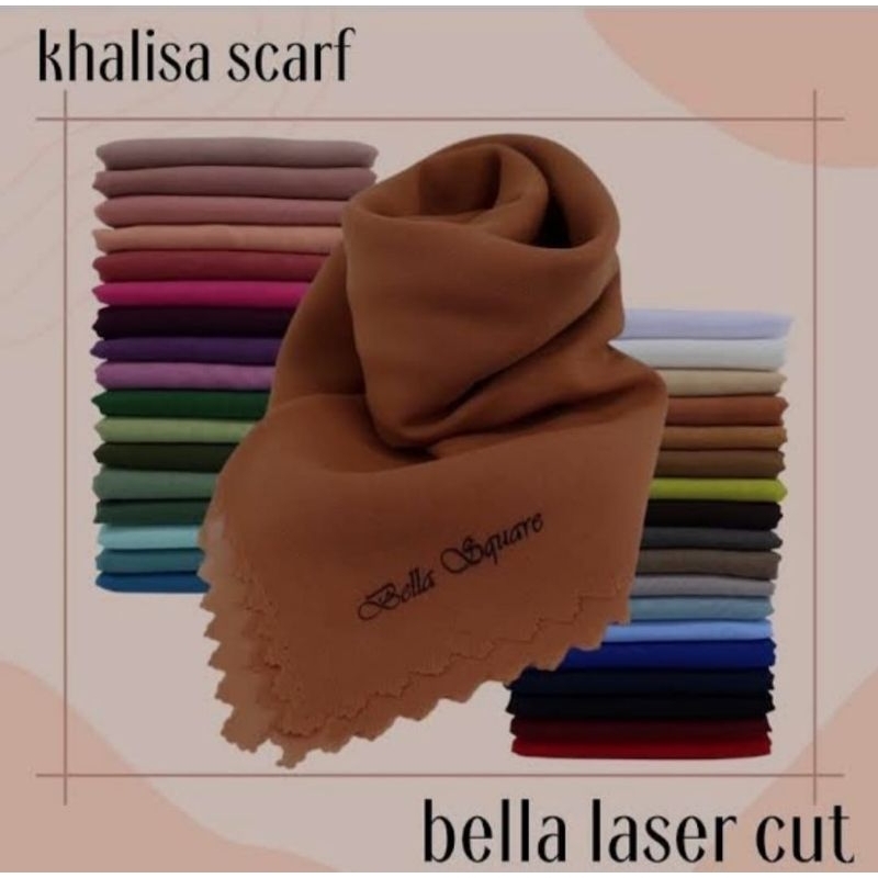 bella khalisa scarf pinggir laser cut ukuran 110×110