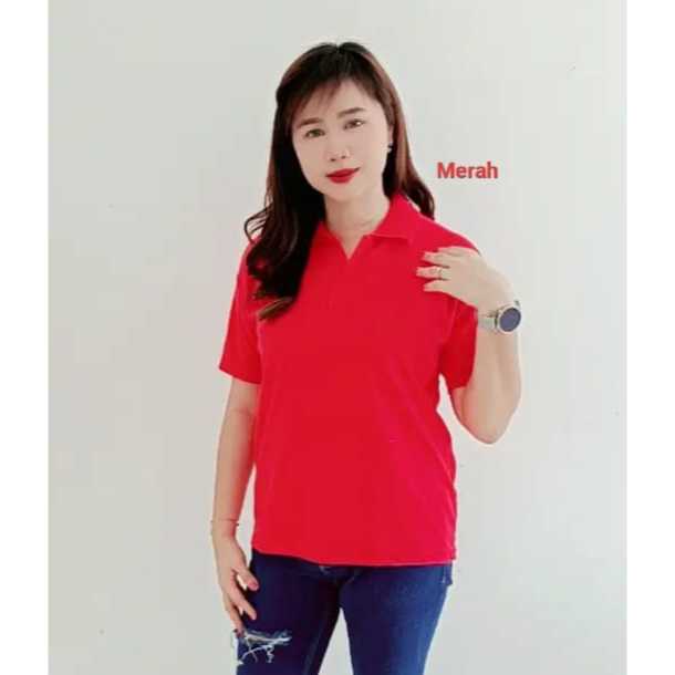 Kaos kerah wanita Merah Polos lengan pendek winstar / Kaos Kerah Polos Wanita / Polo Polos Merah
