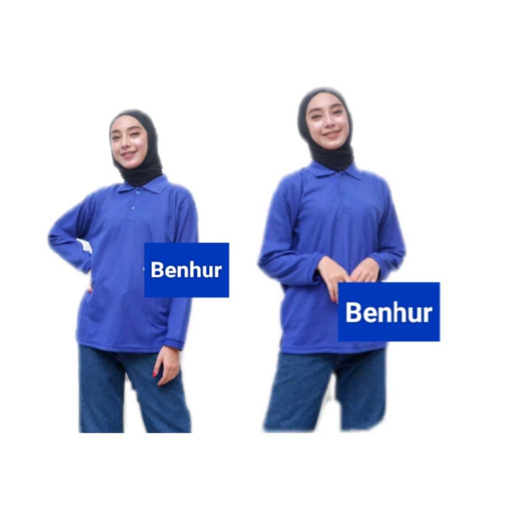 Kaos Kerah perempuan Lengan panjang BIRU Benhur / polo panjang wanita / polo hijab / KAOS KERAH WANI