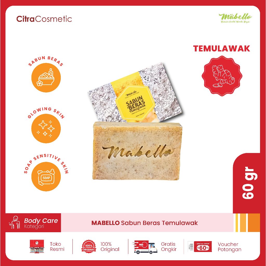 Mabello Sabun Beras Temulawak 60 Gr