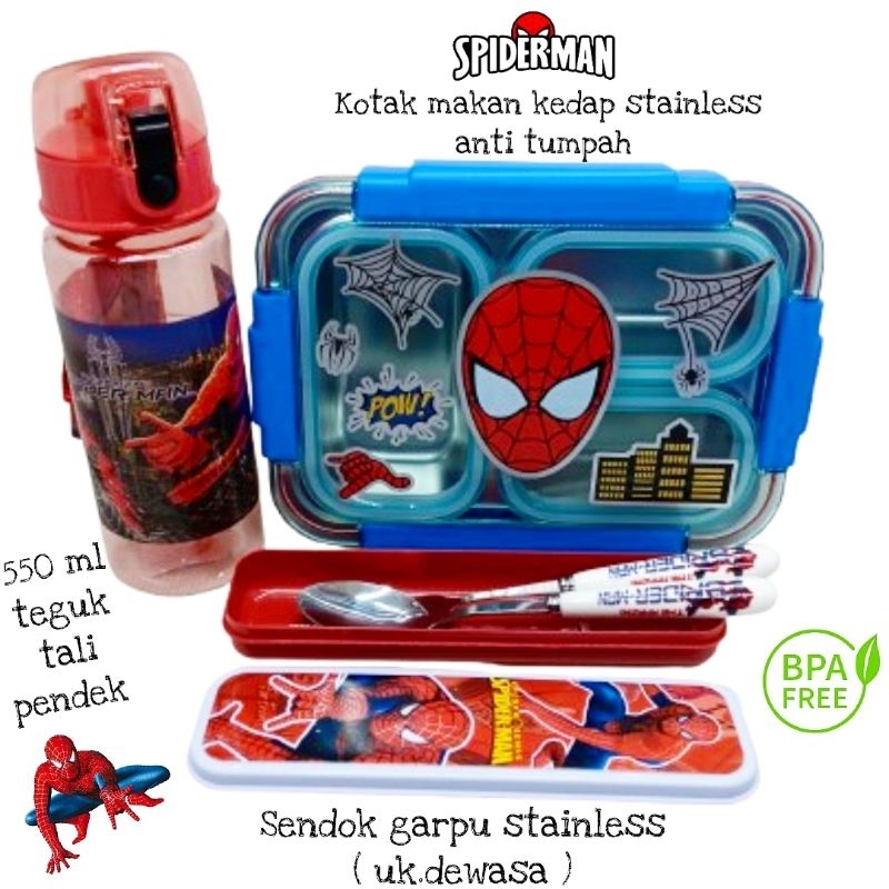 Set bekal spiderman kotak stainless