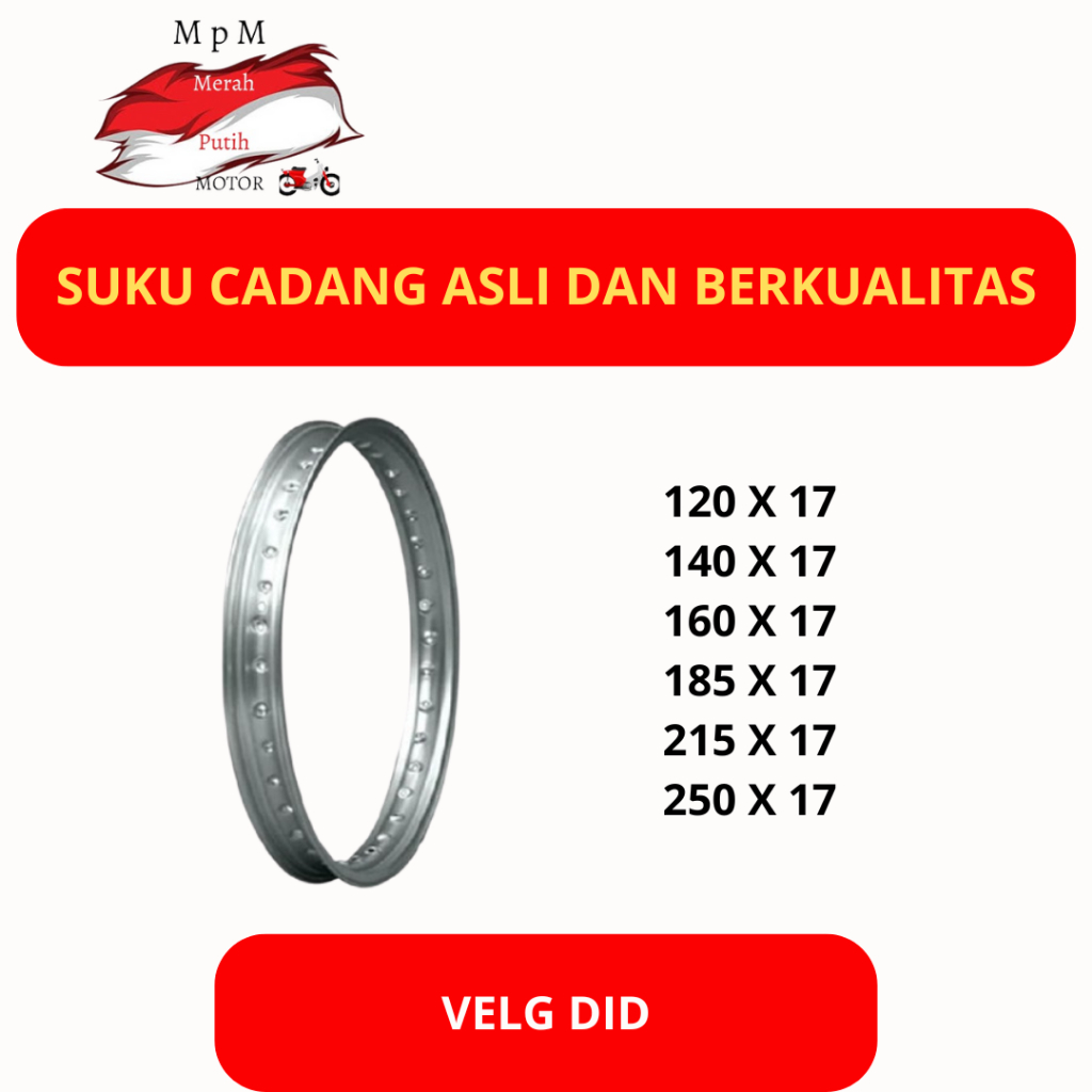 VELG PELEK RIM DID RING 17 X 120 / 140 / 160 / 185 / 215 / 250 CROME ASLI DID HOLE 36