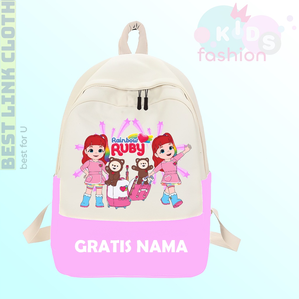 Tas Ransel Anak Sekolah SD TK Rainbow Ruby Karakter Choco dan Ruby Free Nama