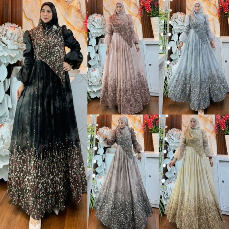 READY NADIN SERIES BY HUMAIRA HITAM  Syari Branded Ceruty Printing Premium READY Rumah Gamis Surabay
