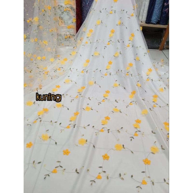 Kain/Bahan Tulle bordir bunga 3D