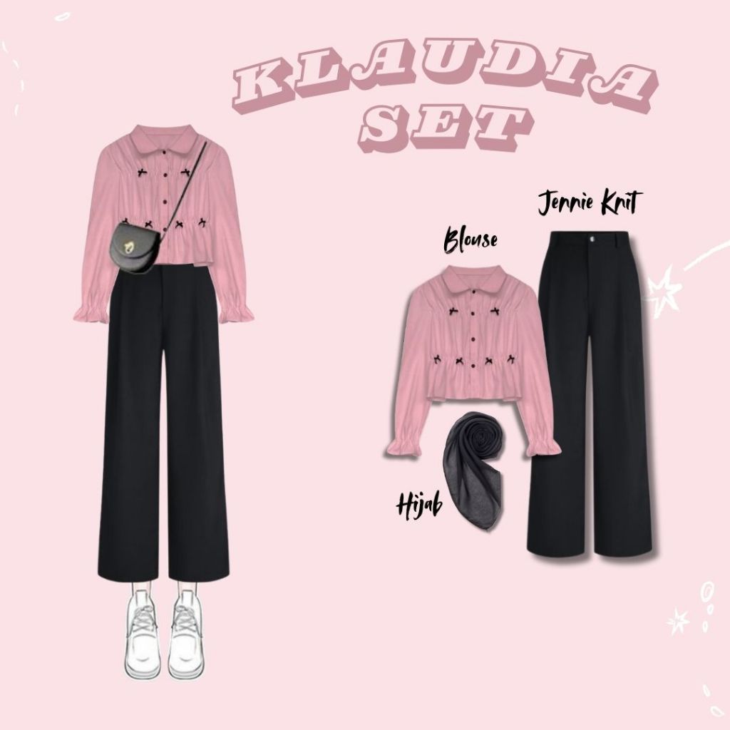 Klaudia Set | One Style ( Blouse Kerut + Jennie Knit + Hijab ) | OOTD Korean Hijab Style