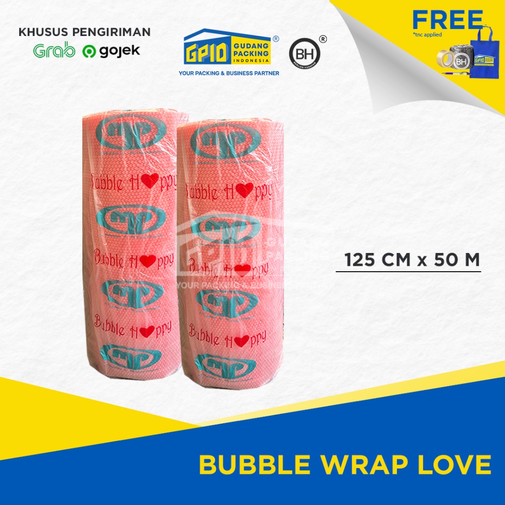 

(GOSEND/GRAB) MULIAPACK - Bubble Wrap Pink Happy Motif Love 50 m