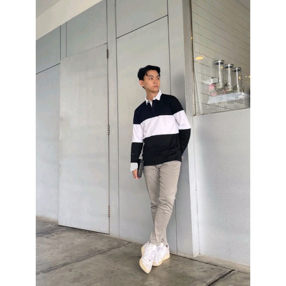 Vintage Rugby Sweatshirt Kaos Polo Pria Panjang Polo Shirt Pria