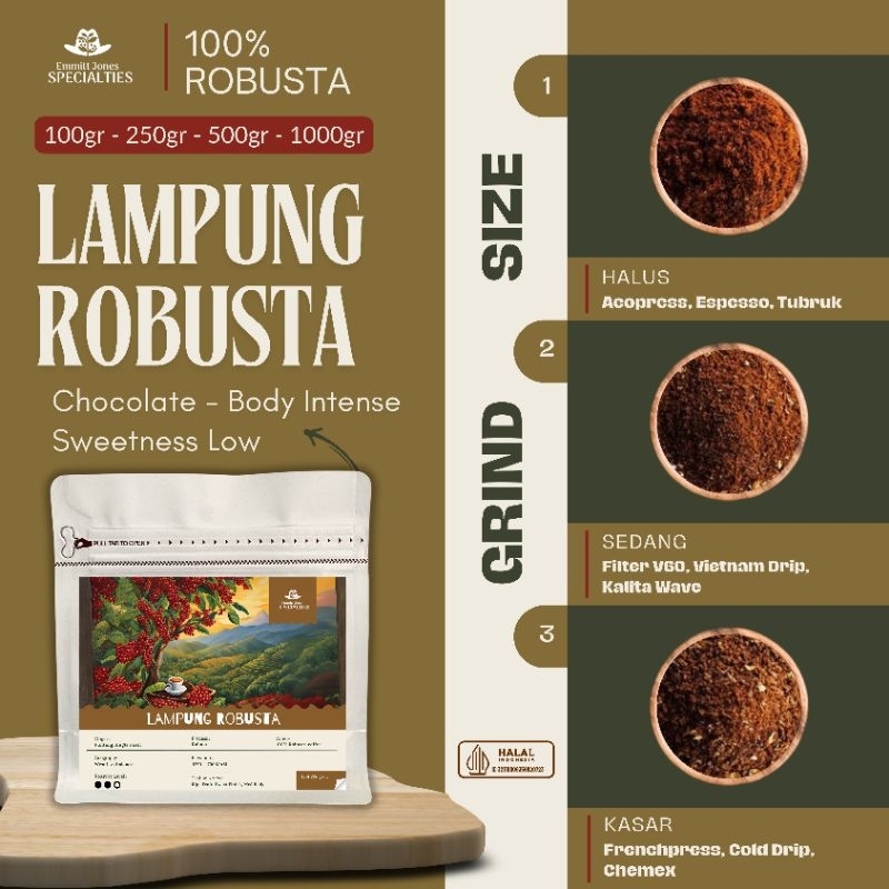 

Lampung Robusta | Biji Kopi Bubuk Robusta Coffee Bean Grade 1 (100gr-250gr- 500gr)