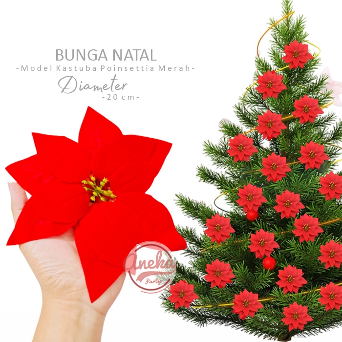 Bunga Kastuba Poinsettia Merah / Hiasan Natal Bunga Kastuba Poinsettia / Bunga Pohon Natal Kastuba P