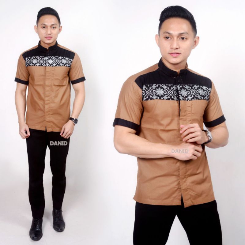Baju Koko Jumbo Lengan Pendek Kombinasi Batik Bordir Baju koko spesial lebaran  M L XL XXL