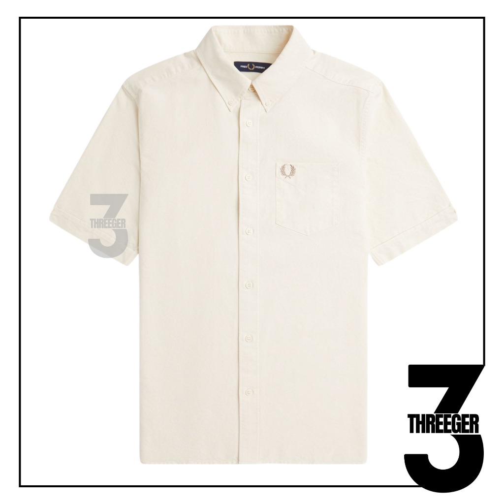 Fred Perry Oxford Short Sleeve Shirt Ecru Original / Kemeja Fred Perry Original