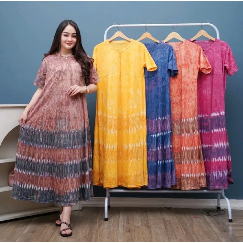 Dress Jumbo Pelangi // Bumil Busui Resleting Depan // Daster Jumbo Ld 120