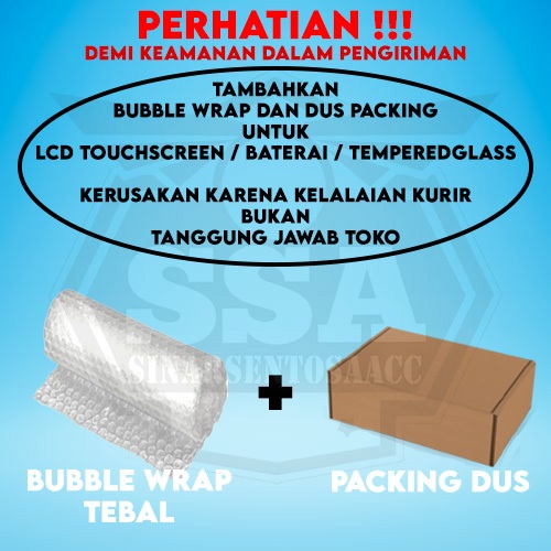 

Extra Kardus dan Bubble Wrap Tambahan Untuk Packing LCD / Baterai / Charger / Tempered Glass / Accesories Battery Batre Batrai Touchscreen Charger Headset Temperedglass Kabel Data Aman Sampai Tujuan