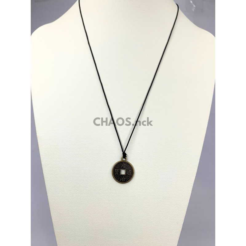Kalung tali hitam adjustable liontin koin uang cina pria & wanita